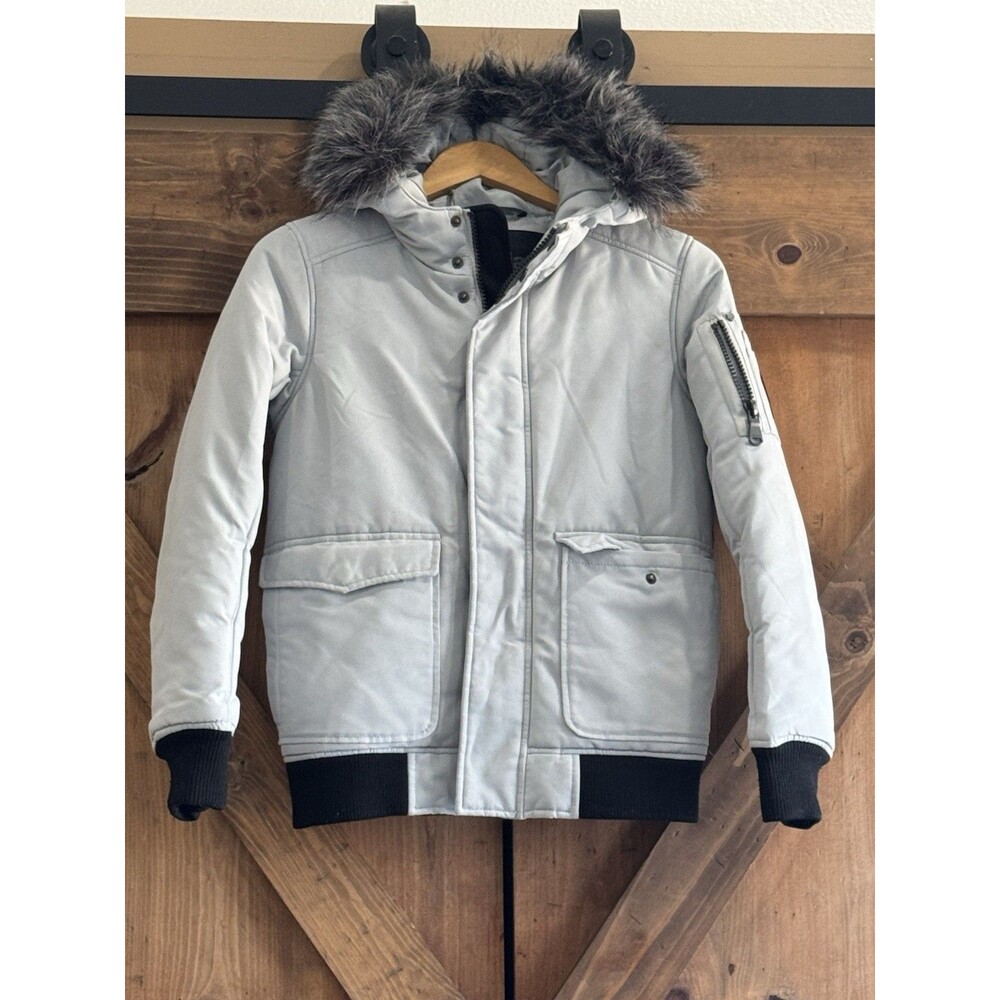 Pajar Canada Lucas Parka Jacket Youth 10/12 Gray Fur Hooded Bomber Winter Coat